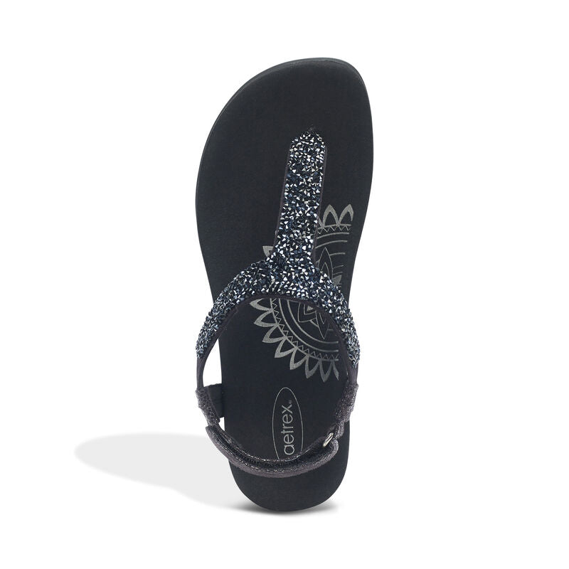 Aetrex Jade Sparkle Thong Sandal, Black - Main Image