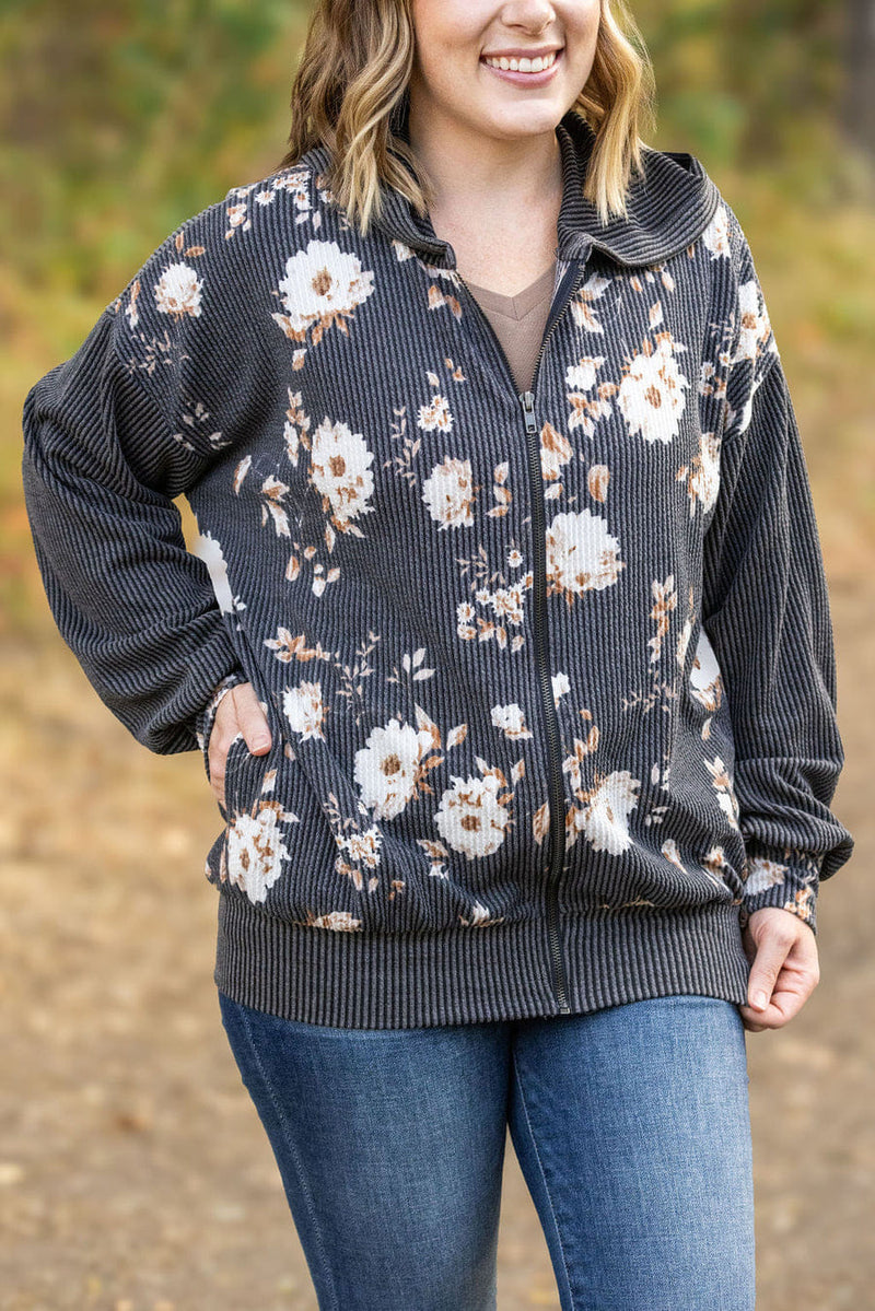 Ramona Ribbed Floral Zip Up