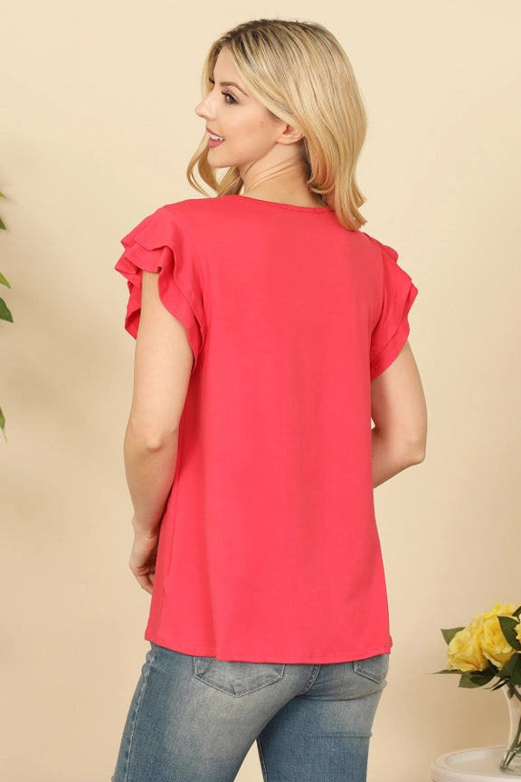 Flutter Sleeve Tops, Coral