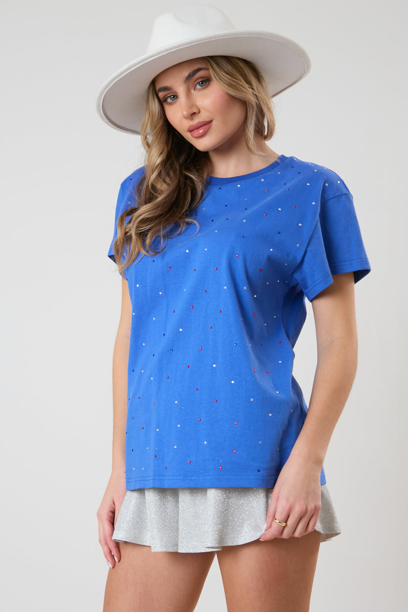 Red, White, & Blue Rhinestone Shirt, Royal