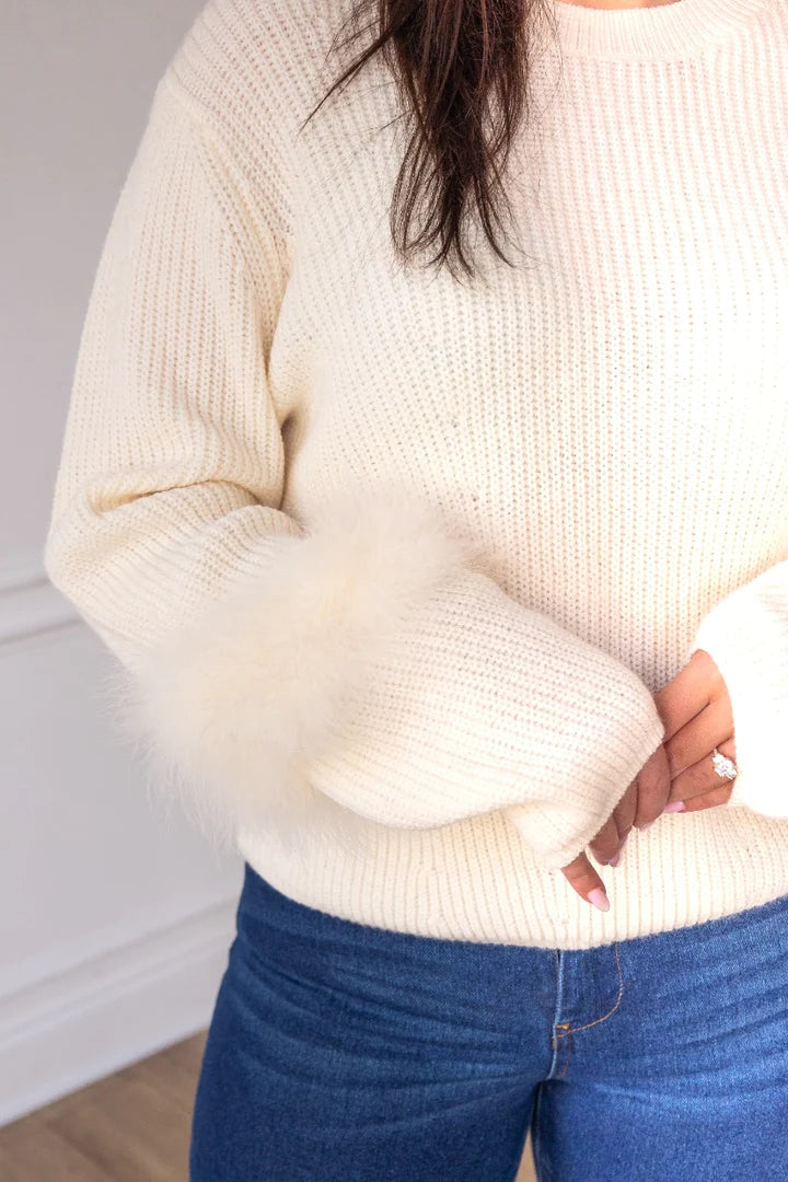 Cream Knit Feather Sweater