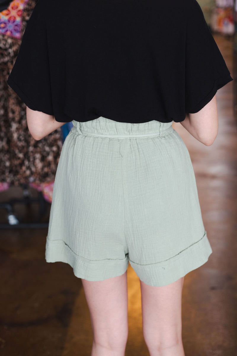 Soft Olive Cotton Gauze Shorts