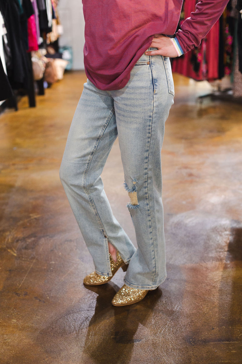Judy Blue Dessarie Inseam Slit Straight Fit Jeans