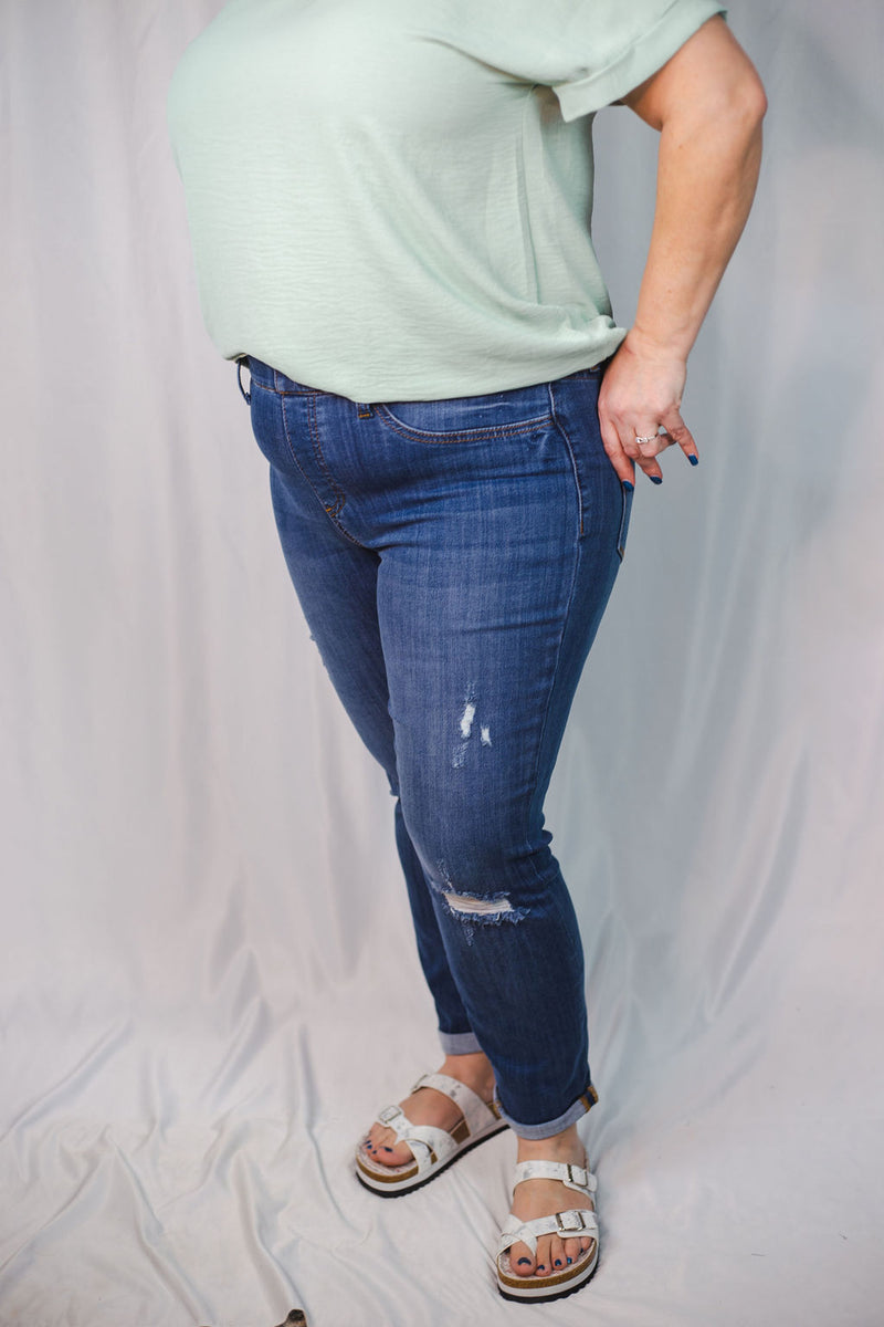Judy Blue Hi-Rise Destroyed Boyfriend Pull-On Jeggings