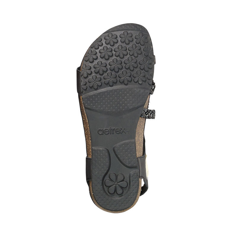 Aetrex Jillian Braided Quarter Strap Sandals, Black