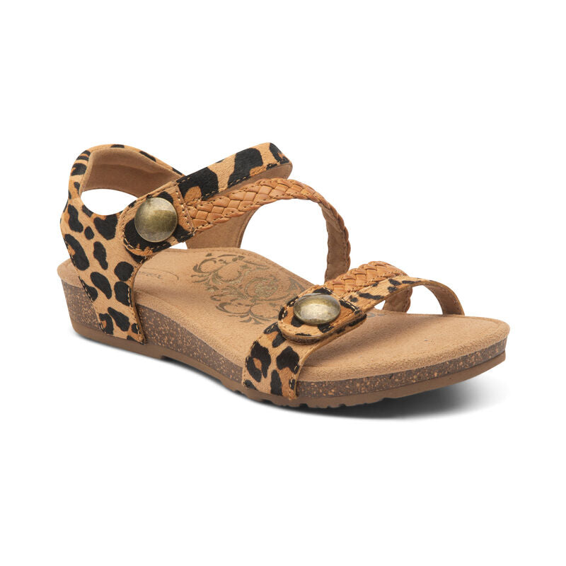 Aetrex Jillian Braided Quarter Strap Sandals, Leopard