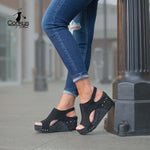 Corky's Carley Black Leopard Suede Wedge
